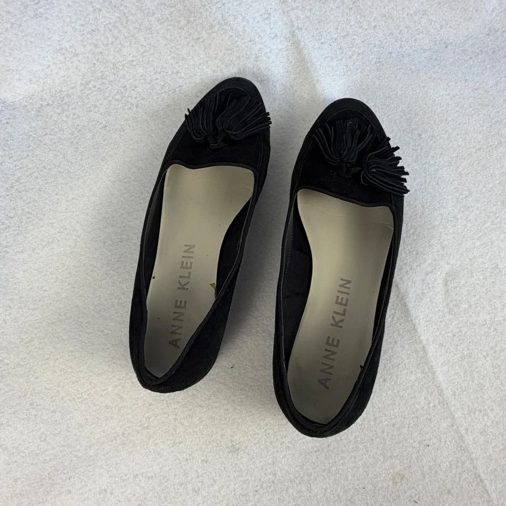Anne Klein Darcy Black Suede Tassel Loafers Smoking Flats‎ Womens 9.5 Casual